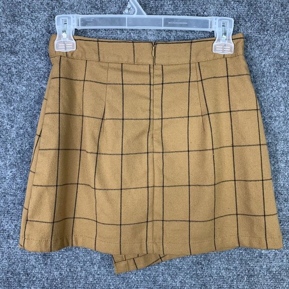 Forever 21 Asymmetrical Mini Skirt Women S Lined Tan Windowpane Preppy - Picture 4 of 9